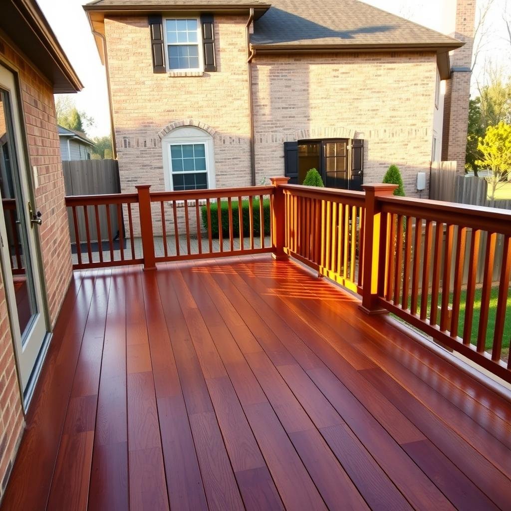 Freshly stained and sealed pressure-treated deck in Fort Mill SC.