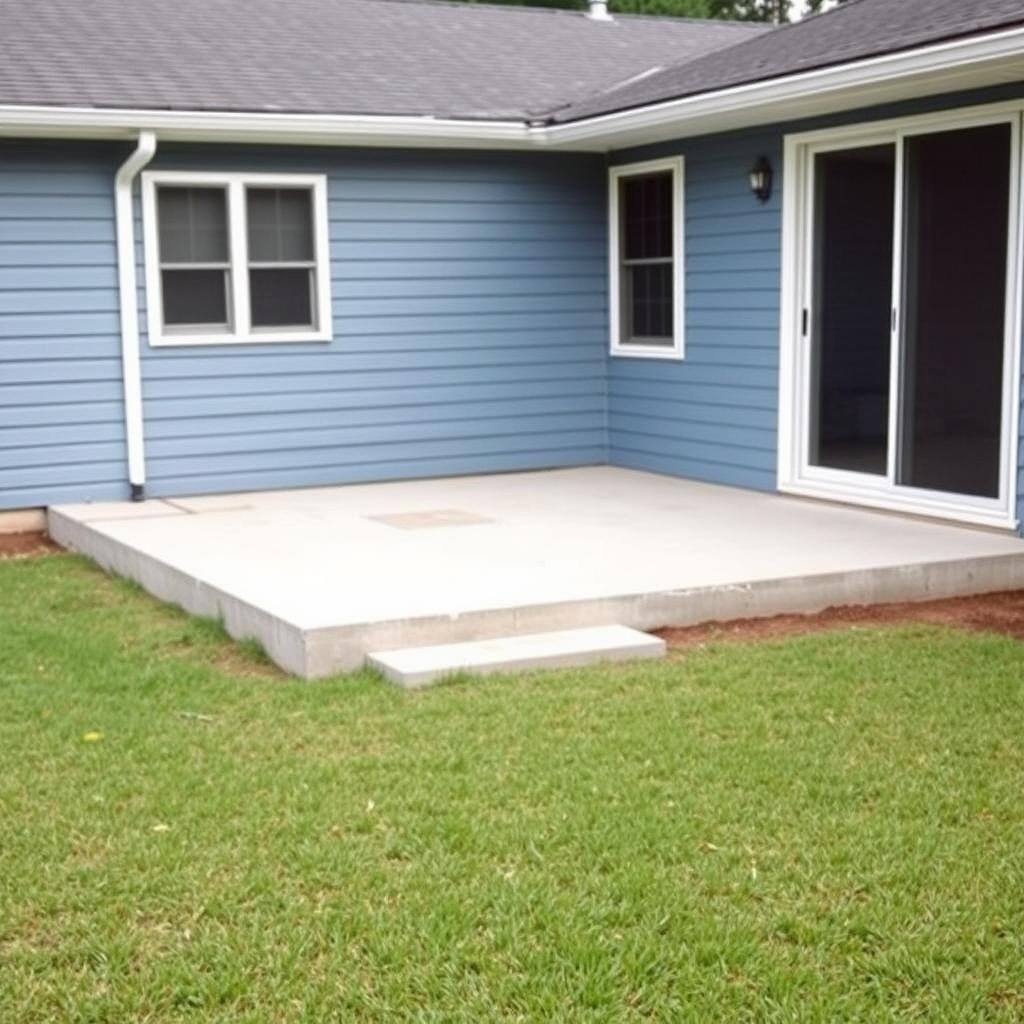 Empty backyard slope in Waxhaw NC before new pressure-treated deck construction.